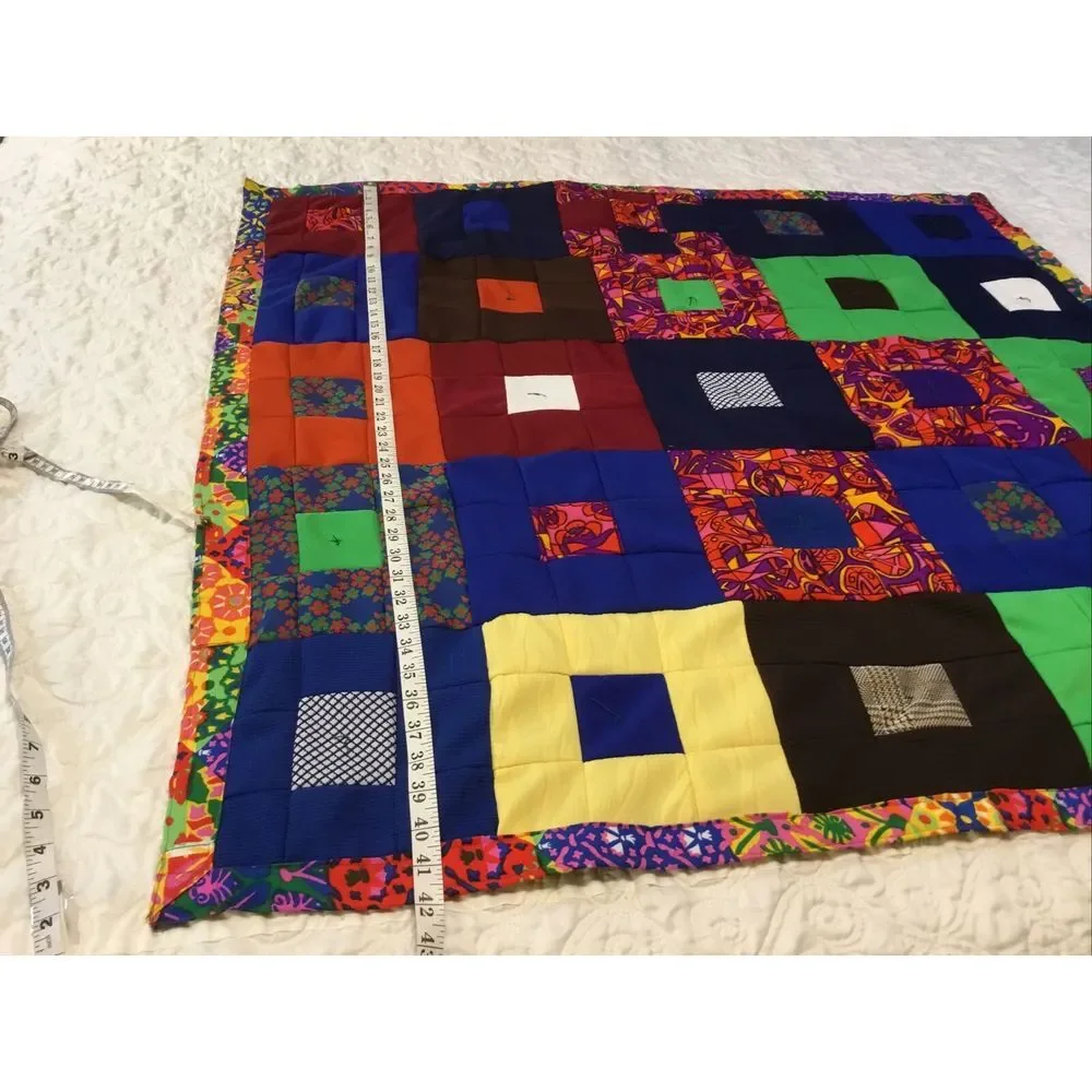 Handmade Baby Quilt Patchwork Block Pattern Crib Quilt Multi Colors‎ 42x42